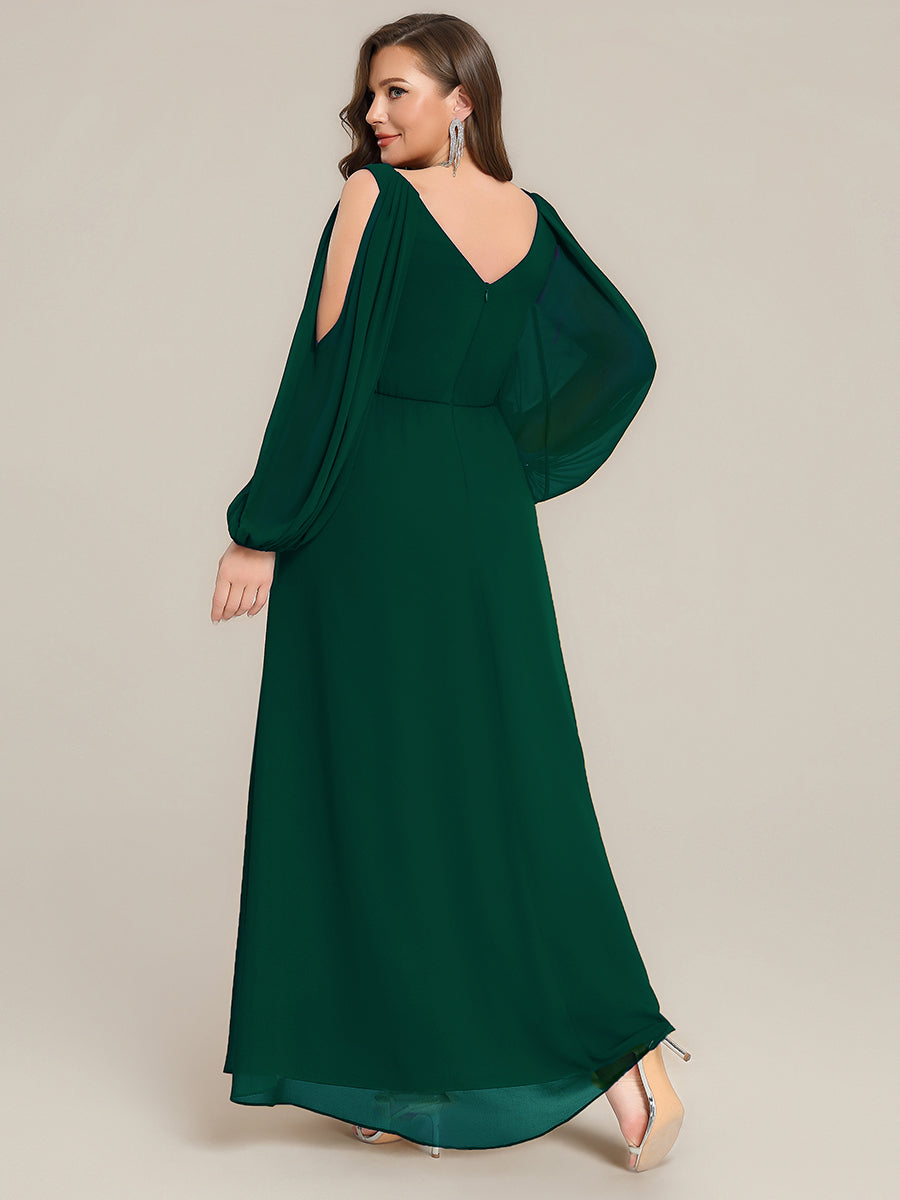 Color=Dark Green | Volume Discounts Long Sleeve Lantern Sleeve A-Line Floor Length V-Neck Wedding Guest Dresses-Dark Green 17