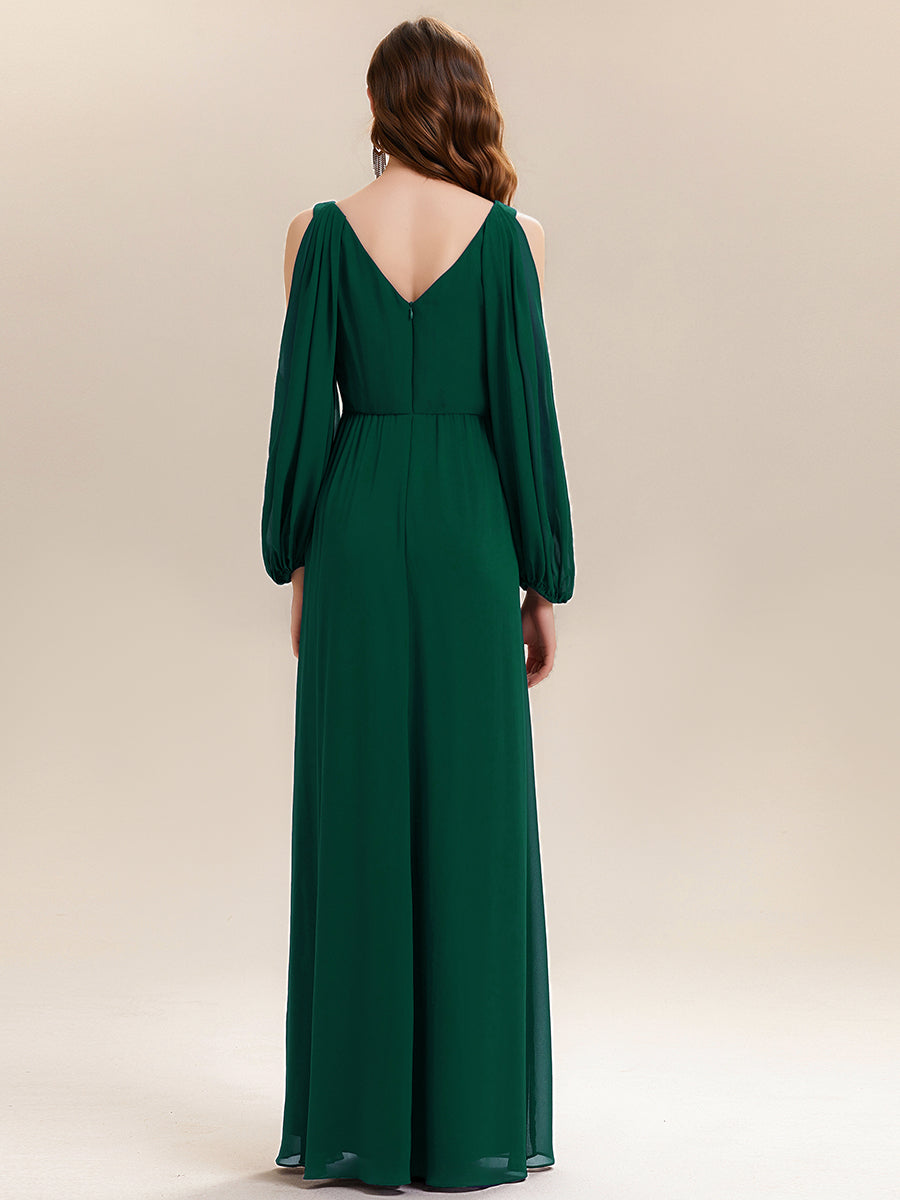 Color=Dark Green | Volume Discounts Long Sleeve Lantern Sleeve A-Line Floor Length V-Neck Wedding Guest Dresses-Dark Green 12