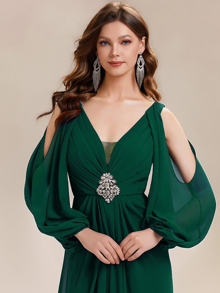 Color=Dark Green | Volume Discounts Long Sleeve Lantern Sleeve A-Line Floor Length V-Neck Wedding Guest Dresses-Dark Green 13