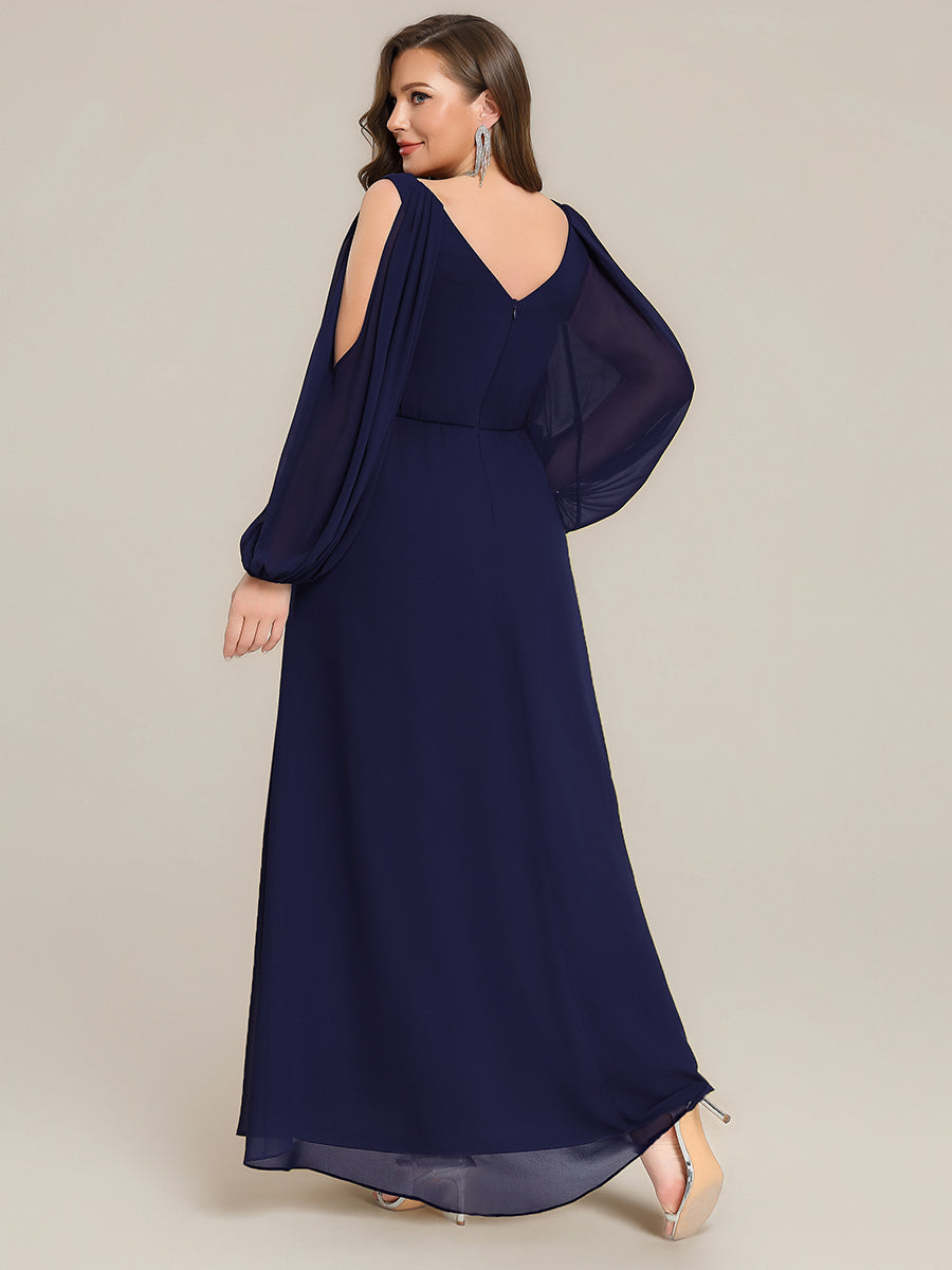 Color=Navy Blue | Volume Discounts Long Sleeve Lantern Sleeve A-Line Floor Length V-Neck Wedding Guest Dresses-Navy Blue 27