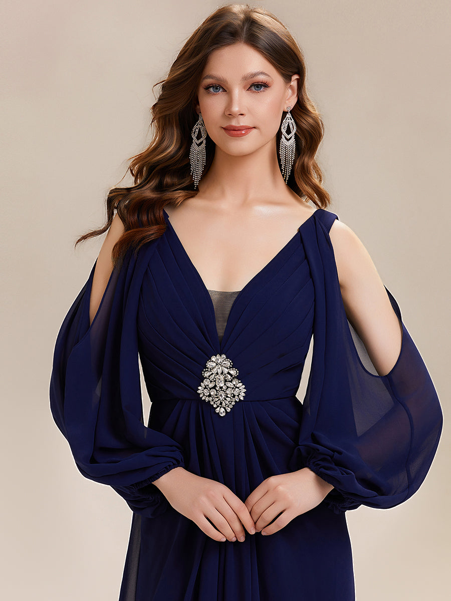 Color=Navy Blue | Volume Discounts Long Sleeve Lantern Sleeve A-Line Floor Length V-Neck Wedding Guest Dresses-Navy Blue 23