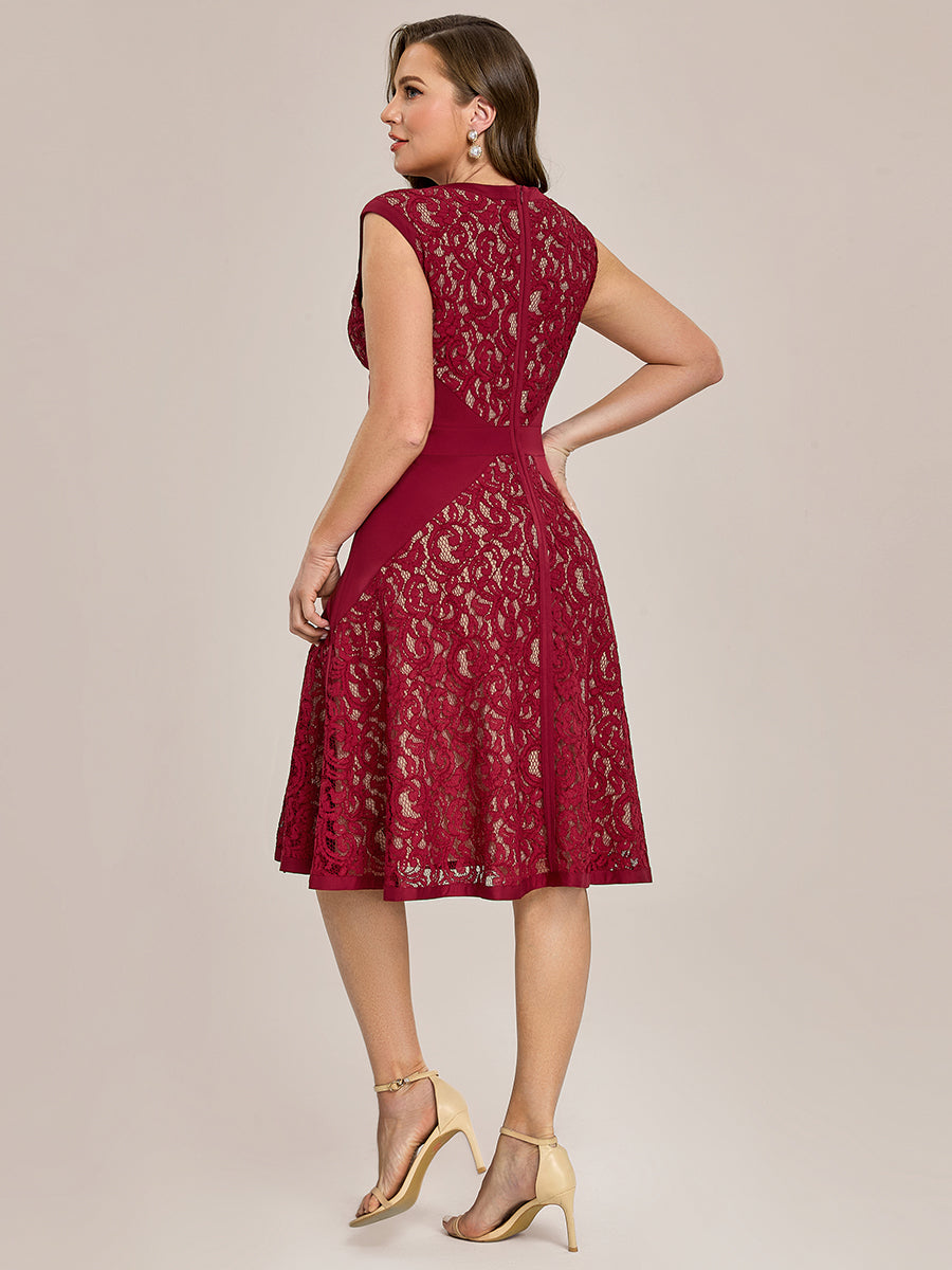 Color=Dark Red | Industrial Use Strapless V-Neck High Stretch A-Line Midi Wedding Guest Dresses-Dark Red 7