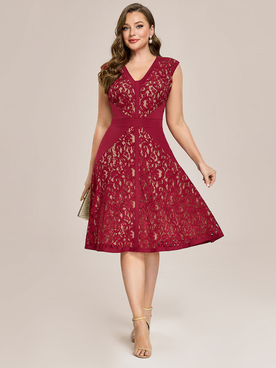 Color=Dark Red | Industrial Use Strapless V-Neck High Stretch A-Line Midi Wedding Guest Dresses-Dark Red 10