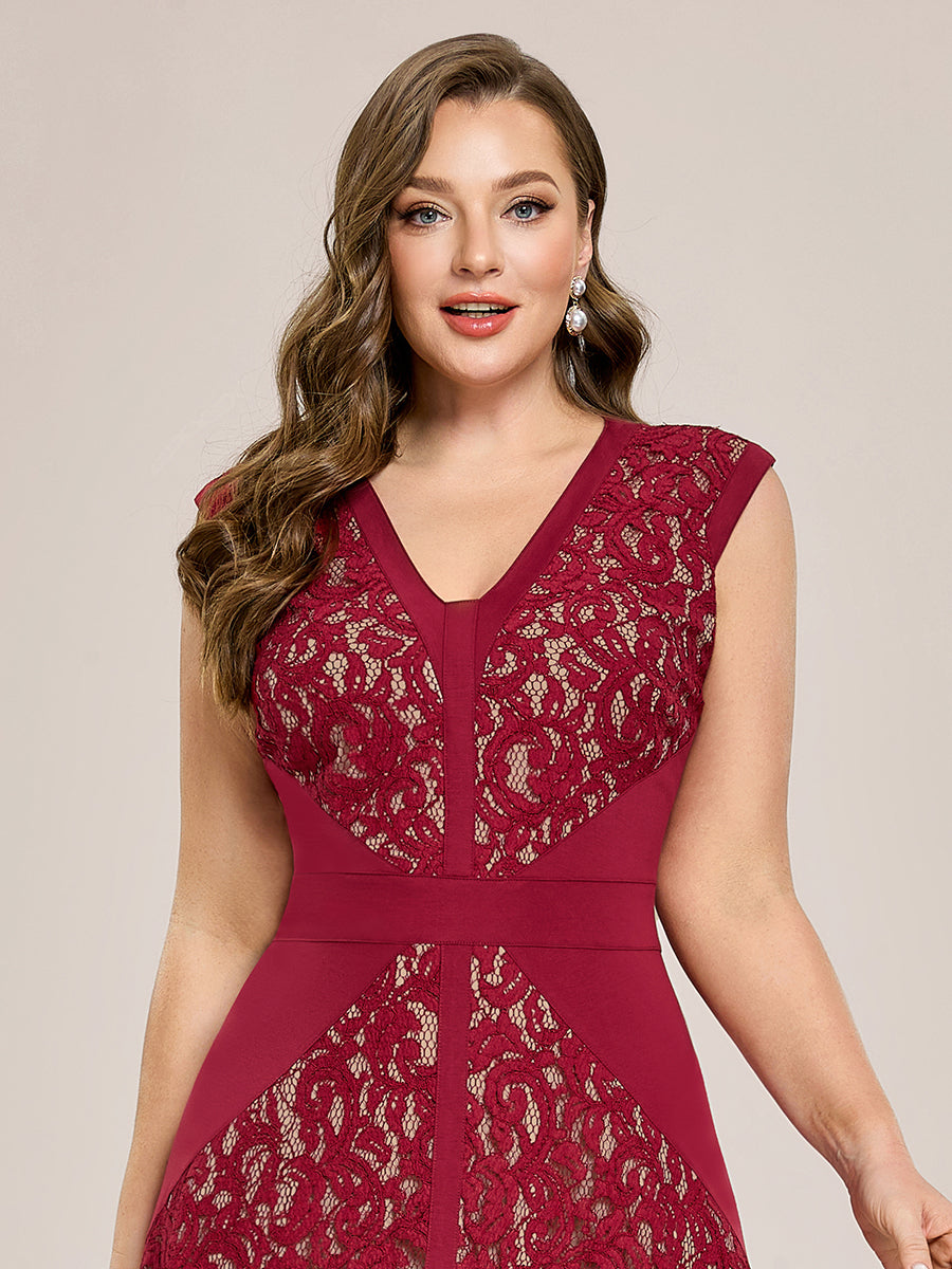 Color=Dark Red | Industrial Use Strapless V-Neck High Stretch A-Line Midi Wedding Guest Dresses-Dark Red 8
