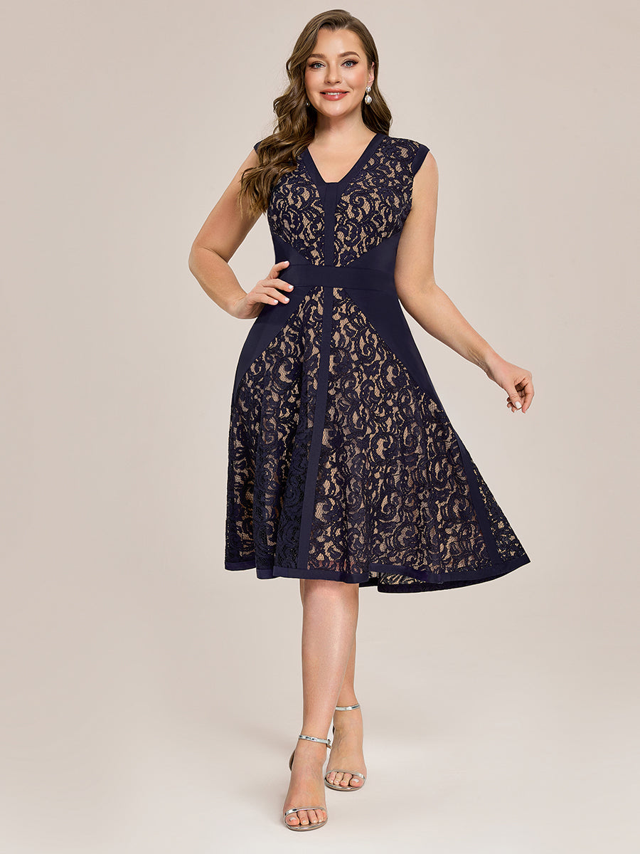 Color=Navy Blue | Industrial Use Strapless V-Neck High Stretch A-Line Midi Wedding Guest Dresses-Navy Blue 20