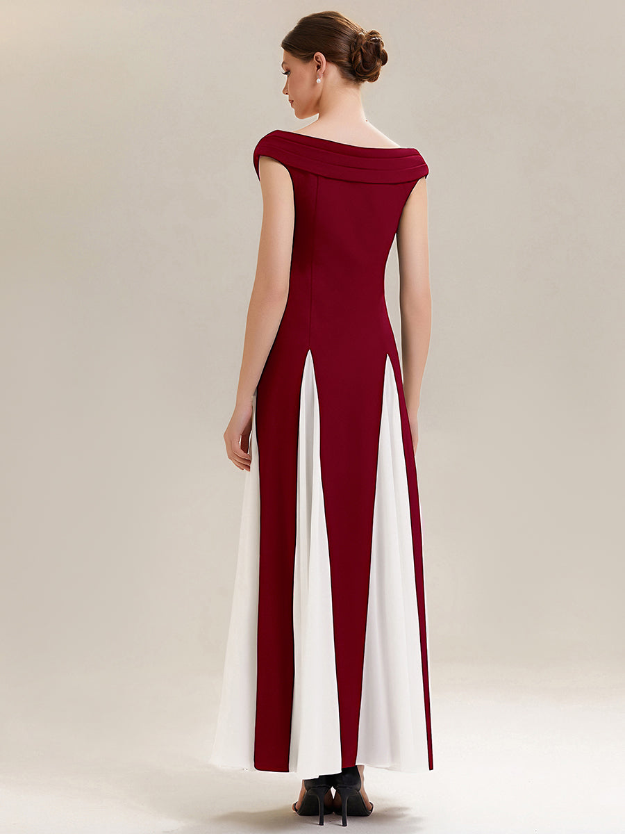Color=Dark Red | Factory Design Short Sleeves V-Neck High Stretch A-Line Floor Length Wedding Guest Dresses-Dark Red 2