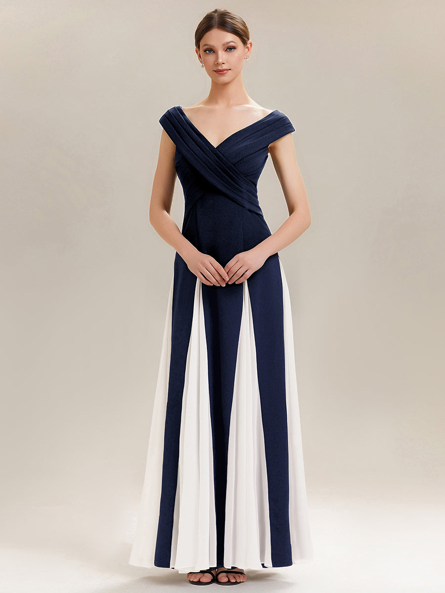 Factory Design Short Sleeve V-Neck High Stretch A-Line Floor Length Wedding Guest Dresses