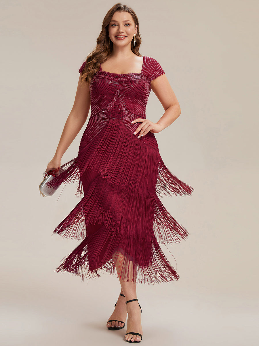 Color=Burgundy | Fast Delivery Sleeveless Square Neck Bodycon Tea Length Beaded Wedding Guest Dresses-Burgundy 6