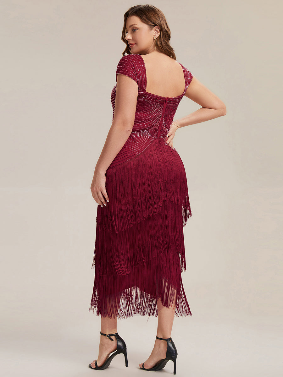 Color=Burgundy | Fast Delivery Sleeveless Square Neck Bodycon Tea Length Beaded Wedding Guest Dresses-Burgundy 7