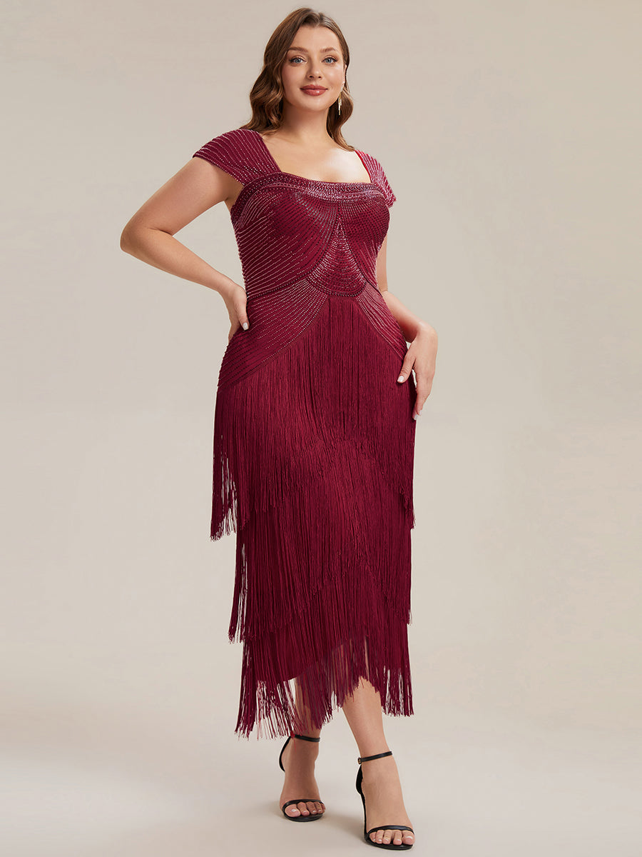 Color=Burgundy | Fast Delivery Sleeveless Square Neck Bodycon Tea Length Beaded Wedding Guest Dresses-Burgundy 9