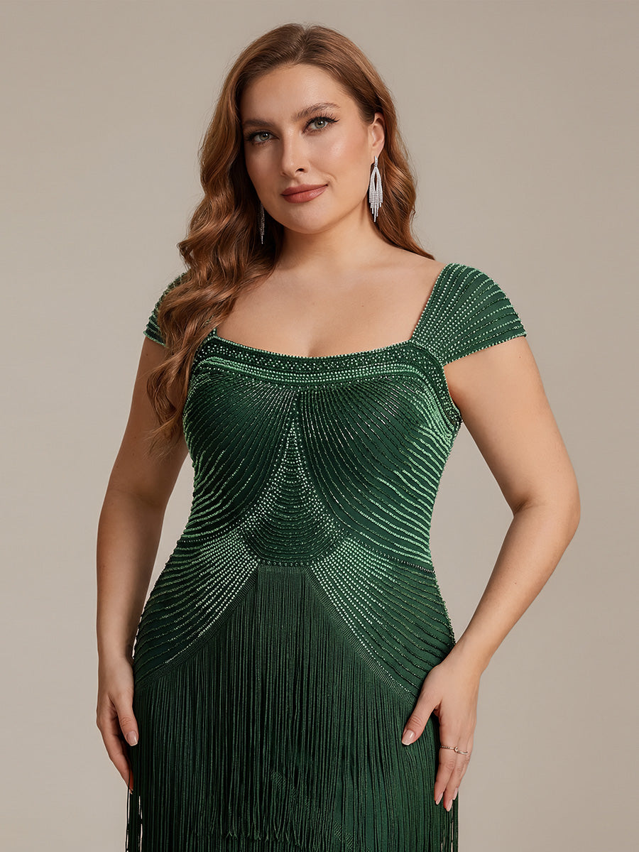 Color=Dark Green | Fast Delivery Sleeveless Square Neck Bodycon Tea Length Beaded Wedding Guest Dresses-Dark Green 18