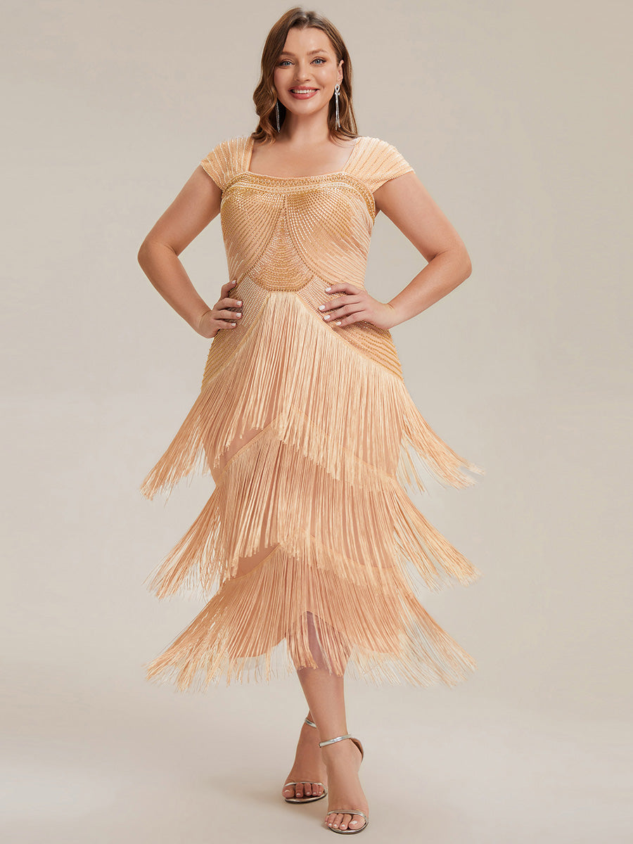 Color=Gold | Fast Delivery Sleeveless Square Neck Bodycon Tea Length Beaded Wedding Guest Dresses-Gold 36