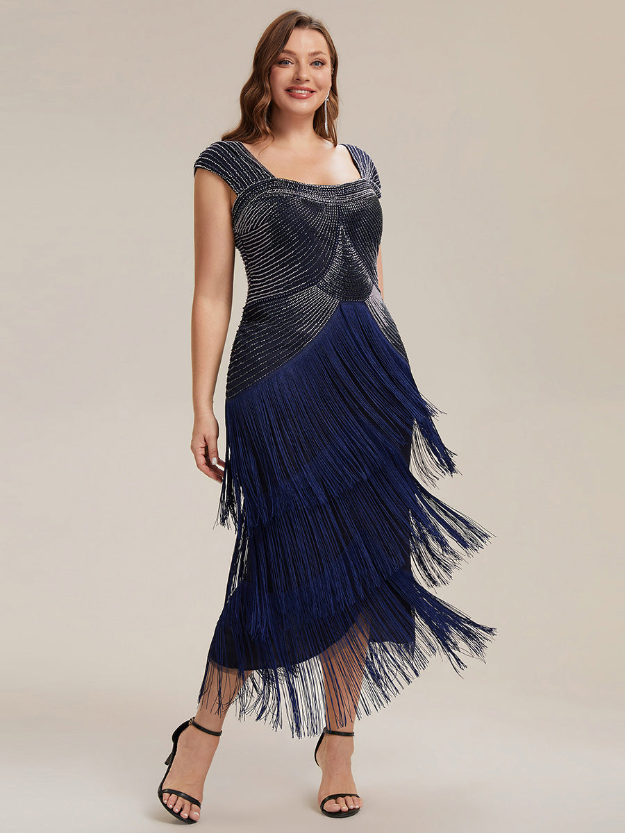 Color=Navy Blue | Fast Delivery Sleeveless Square Neck Bodycon Tea Length Beaded Wedding Guest Dresses-Navy Blue 49