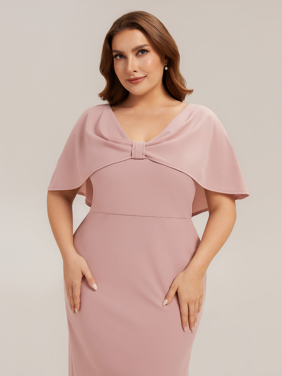 Color=Dusty Rose | B2B-Exclusive Half Sleeve Shawl Sheath High Stretch Round Neck Knee Length Wedding Guest Dresses-Dusty Rose 18