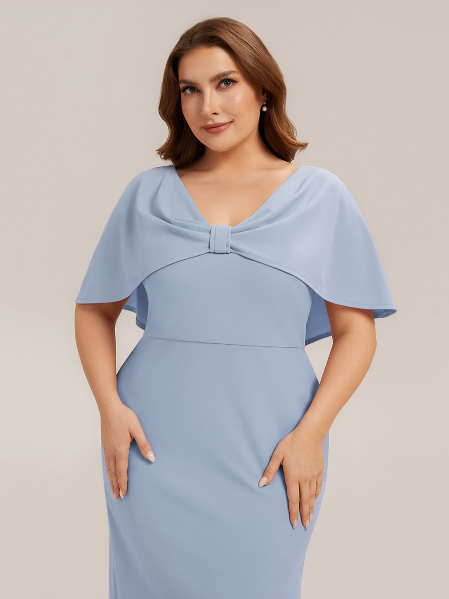 Color=Ice Blue | Wholesale Half Sleeve V-Neck High Stretch Sheath Midi Wedding Guest Dresses-Ice Blue 8
