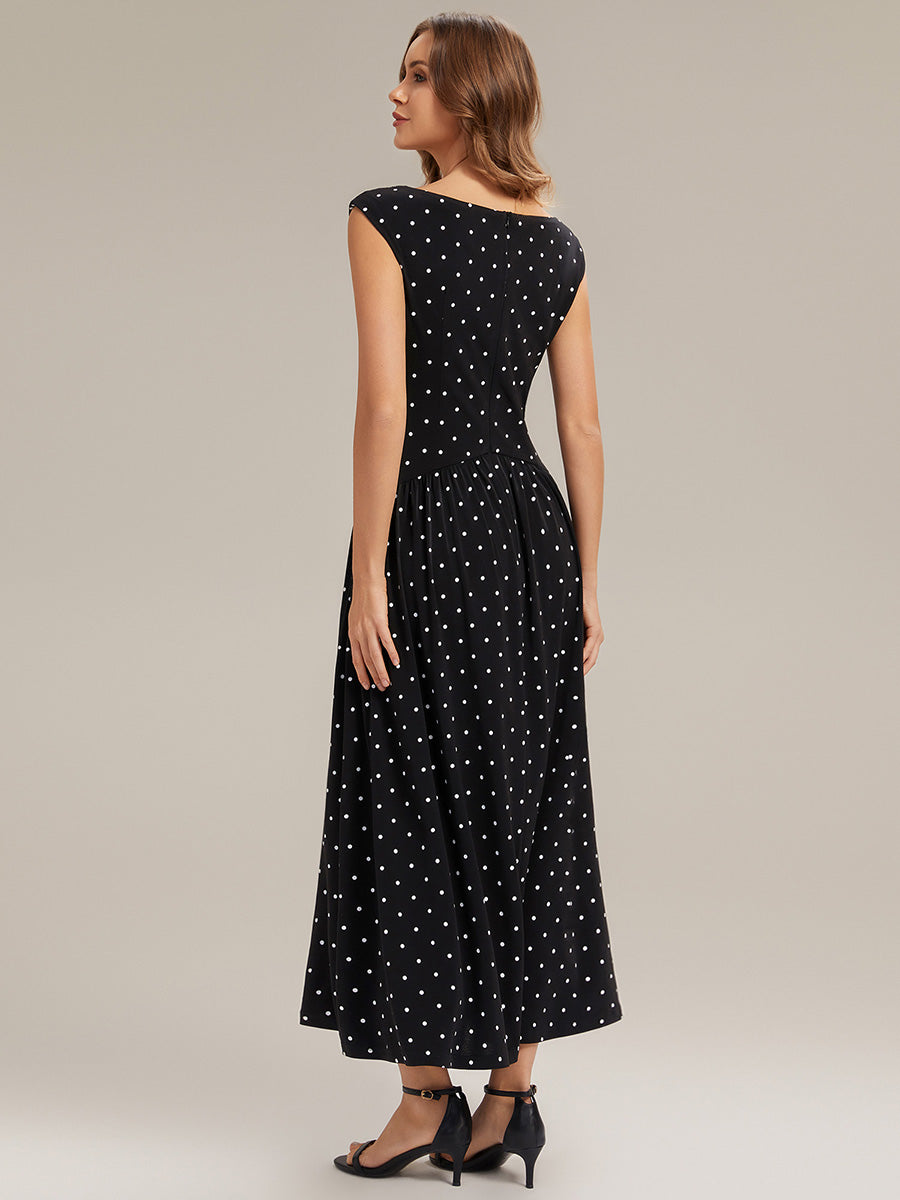 Color=Black polka dot | Bulk Order Strapless V-Neck High Stretch Polka Dot Sheath Maxi Wedding Guest Dresses-Black polka dot 2