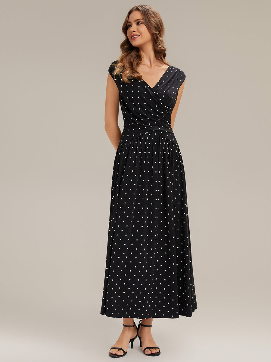 Color=Black polka dot | Bulk Order Strapless V-Neck High Stretch Polka Dot Sheath Maxi Wedding Guest Dresses-Black polka dot 4