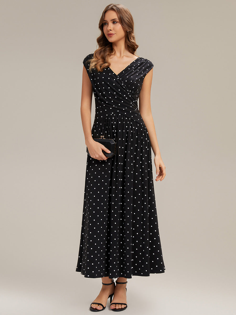 Color=Black polka dot | Bulk Order Strapless V-Neck High Stretch Polka Dot Sheath Maxi Wedding Guest Dresses-Black polka dot 5
