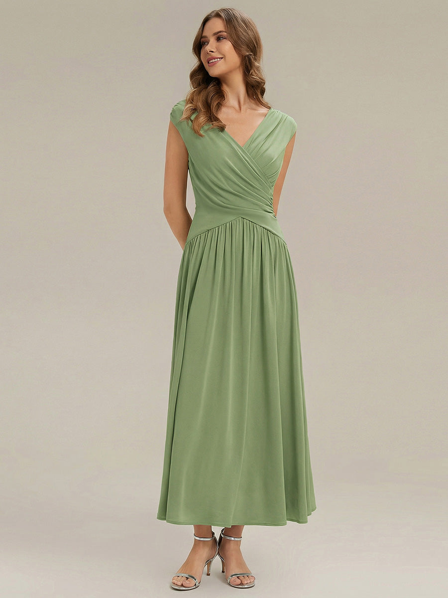 Color=Sage Green | Bulk Order Strapless V-Neck High Stretch Polka Dot Sheath Maxi Wedding Guest Dresses-Sage Green 3