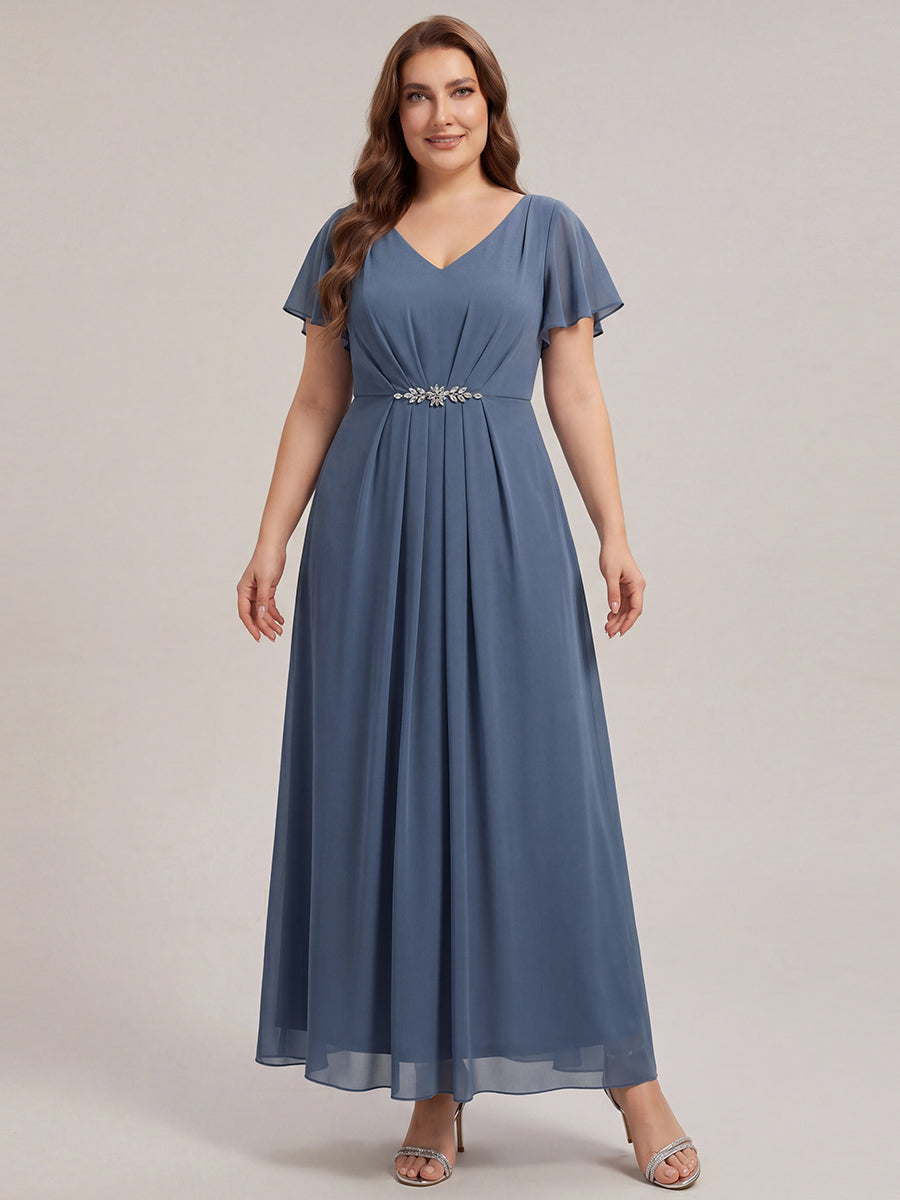 Color=Dusty Blue | Wholesale Short Sleeve Ruffle V-Neck Beaded A-Line Maxi Wedding Guest Dresses-Dusty Blue 16