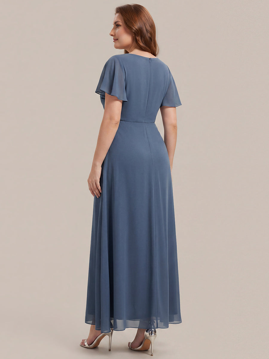 Color=Dusty Blue | Wholesale Short Sleeve Ruffle V-Neck Beaded A-Line Maxi Wedding Guest Dresses-Dusty Blue 17