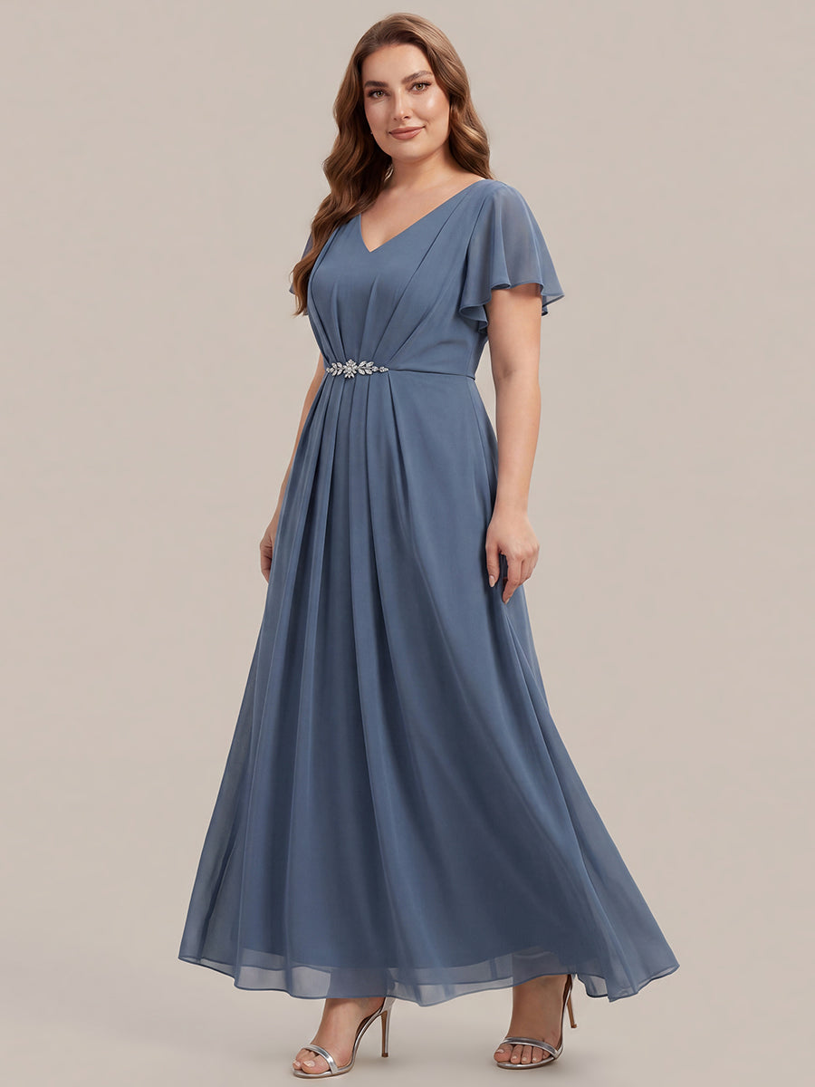 Color=Dusty Blue | Wholesale Short Sleeve Ruffle V-Neck Beaded A-Line Maxi Wedding Guest Dresses-Dusty Blue 19