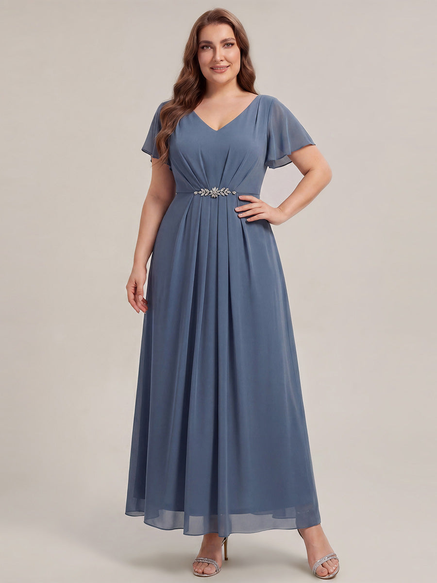 Color=Dusty Blue | Wholesale Short Sleeve Ruffle V-Neck Beaded A-Line Maxi Wedding Guest Dresses-Dusty Blue 20