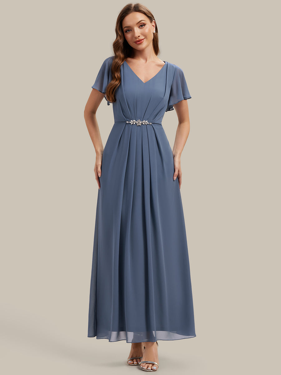 Color=Dusty Blue | Wholesale Short Sleeve Ruffle V-Neck Beaded A-Line Maxi Wedding Guest Dresses-Dusty Blue 11