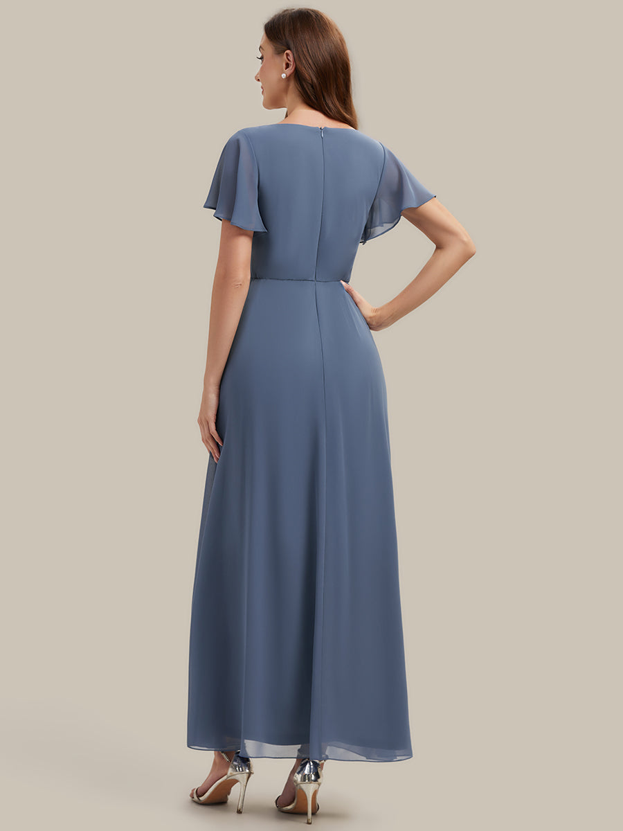 Color=Dusty Blue | Wholesale Short Sleeve Ruffle V-Neck Beaded A-Line Maxi Wedding Guest Dresses-Dusty Blue 12