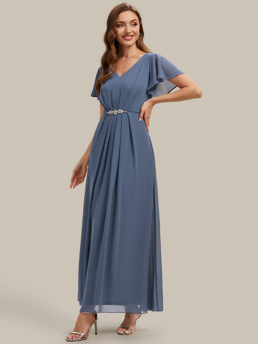Color=Dusty Blue | Wholesale Short Sleeve Ruffle V-Neck Beaded A-Line Maxi Wedding Guest Dresses-Dusty Blue 14