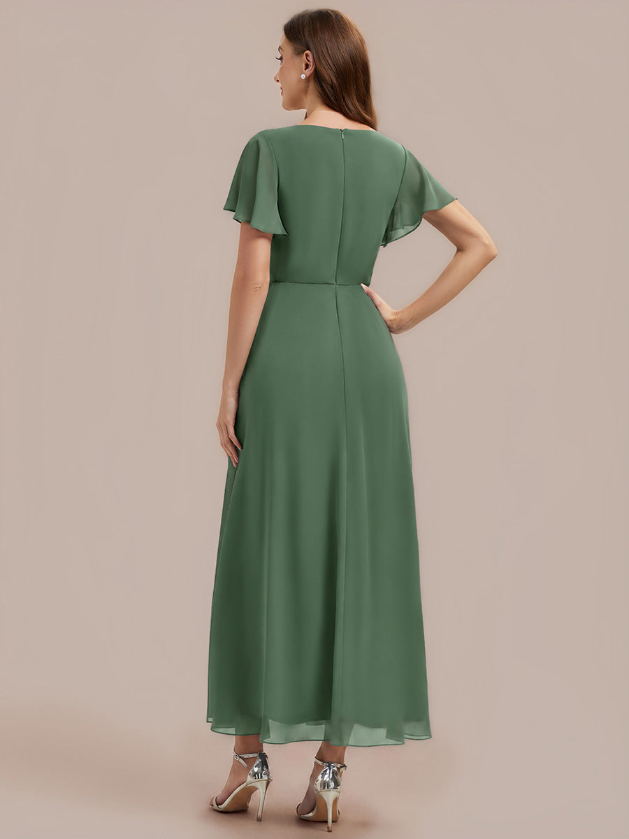 Color=Eucalyptus | Wholesale Short Sleeve Ruffle V-Neck Beaded A-Line Maxi Wedding Guest Dresses-Eucalyptus