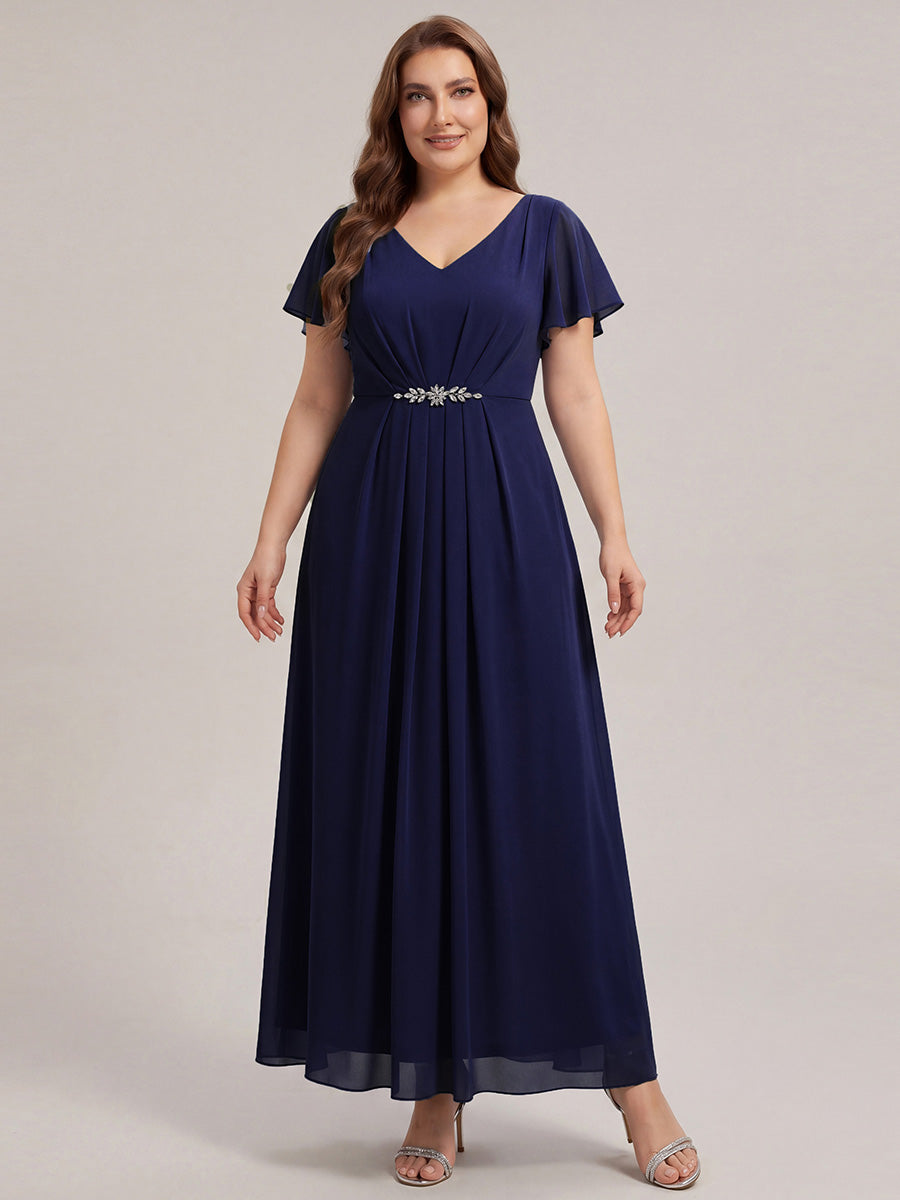 Color=Navy Blue | Wholesale Short Sleeve Ruffle V-Neck Beaded A-Line Maxi Wedding Guest Dresses-Navy Blue 26