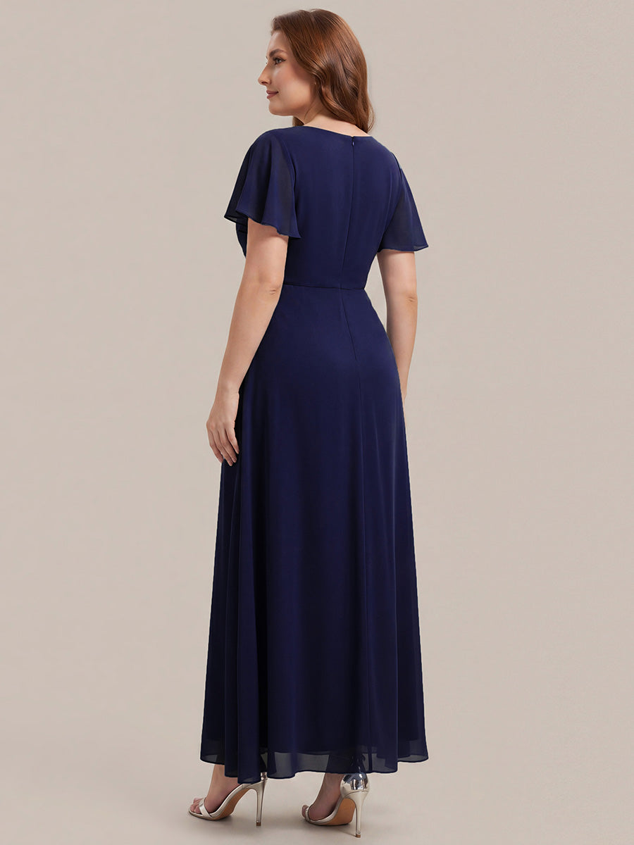 Color=Navy Blue | Wholesale Short Sleeve Ruffle V-Neck Beaded A-Line Maxi Wedding Guest Dresses-Navy Blue 27