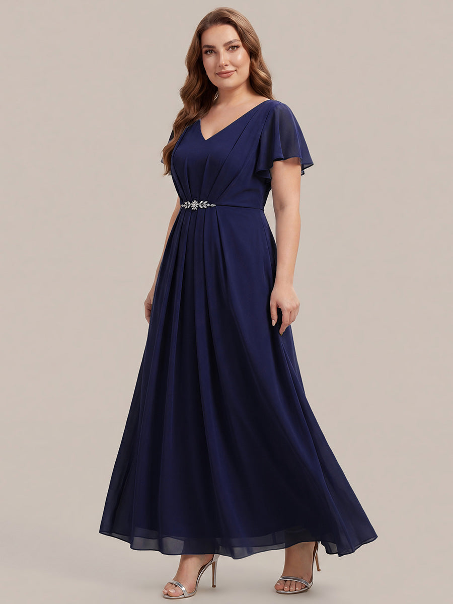 Color=Navy Blue | Wholesale Short Sleeve Ruffle V-Neck Beaded A-Line Maxi Wedding Guest Dresses-Navy Blue 29