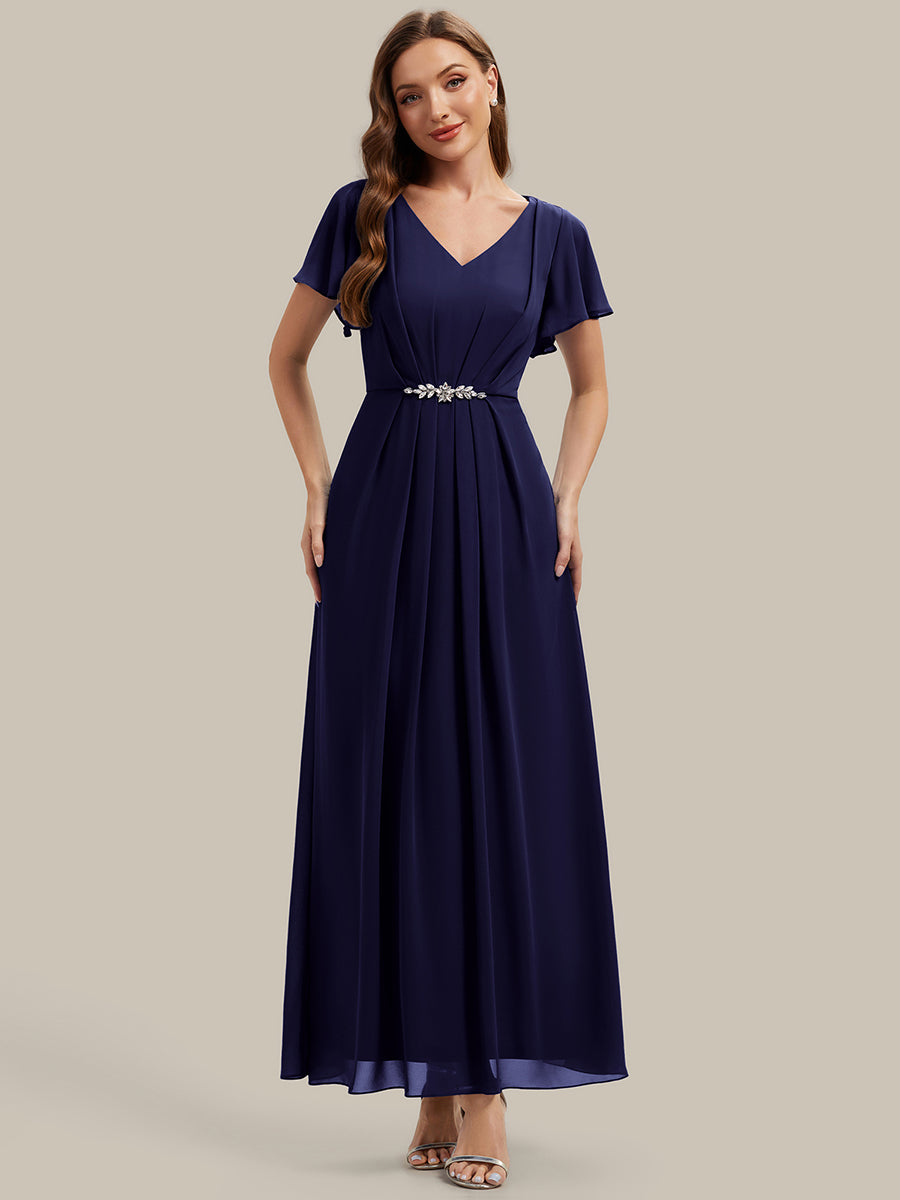 Color=Navy Blue | Wholesale Short Sleeve Ruffle V-Neck Beaded A-Line Maxi Wedding Guest Dresses-Navy Blue 21