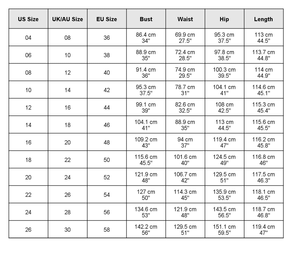 size chart
