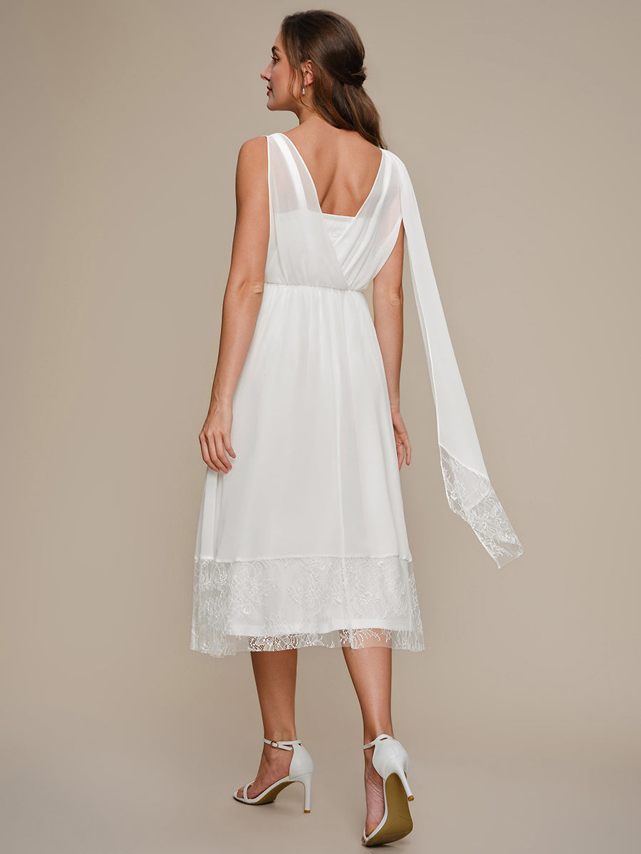 Color=White | Chiffon Ribbon Sleeveless A-Line Wedding Guest Dress-White 2