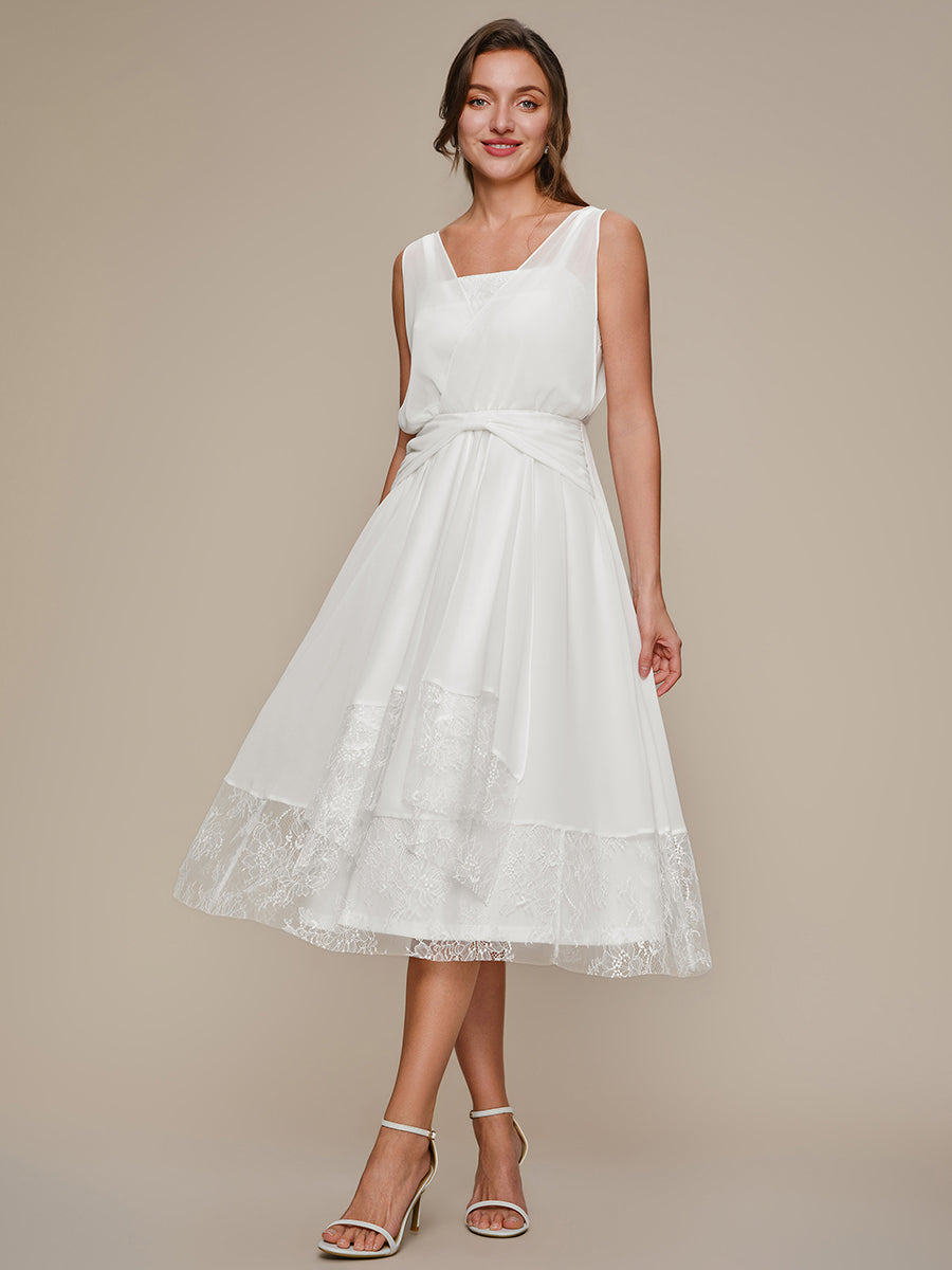 Color=White | Chiffon Ribbon Sleeveless A-Line Wedding Guest Dress-White 5