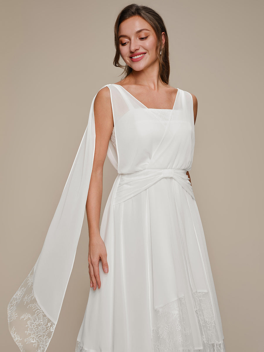 Color=White | Chiffon Ribbon Sleeveless A-Line Wedding Guest Dress-White 3