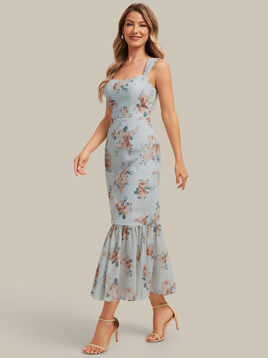 Color=Amber Bloom | Industrial Use Sleeveless Sweetheart Neck Fishtail Pleated Midi Wedding Guest Dress-Amber Bloom 4