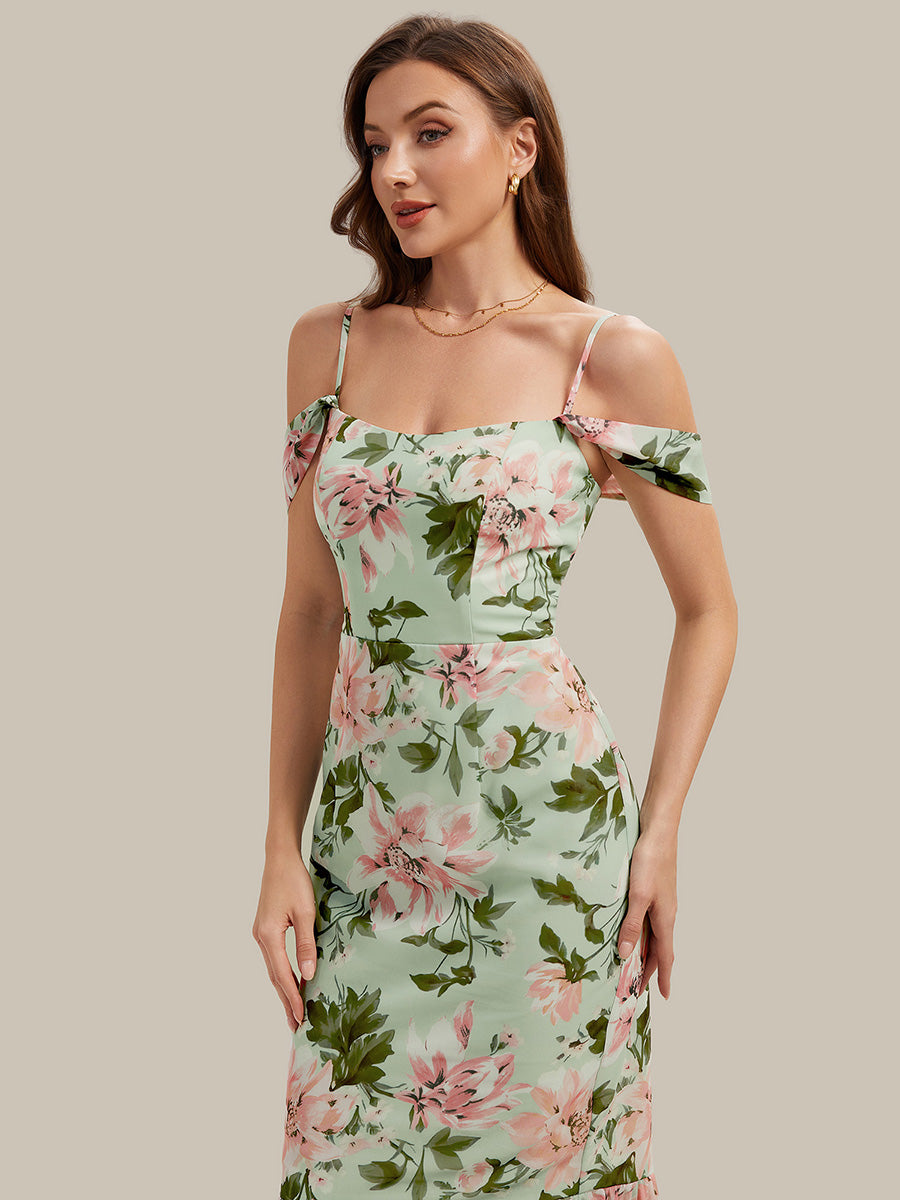 Color=Light Green Floral | Industrial Use Sleeveless Sweetheart Neck Fishtail Pleated Midi Wedding Guest Dress-Light Green Floral 8