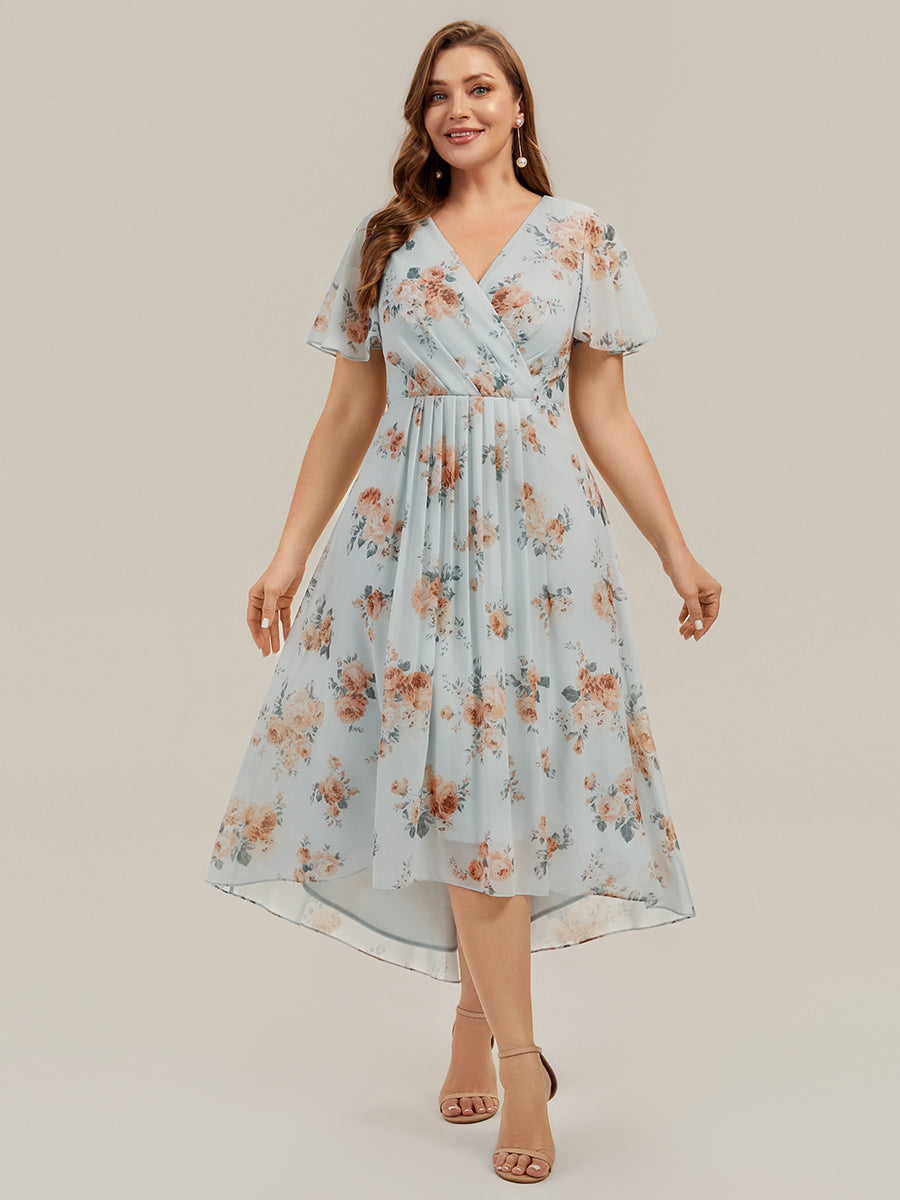 Color=Amber Bloom | Fast Delivery Short Sleeve Ruffle V-Neck Polka Dot A-Line High-Low Wedding Guest Dresses-Amber Bloom 6