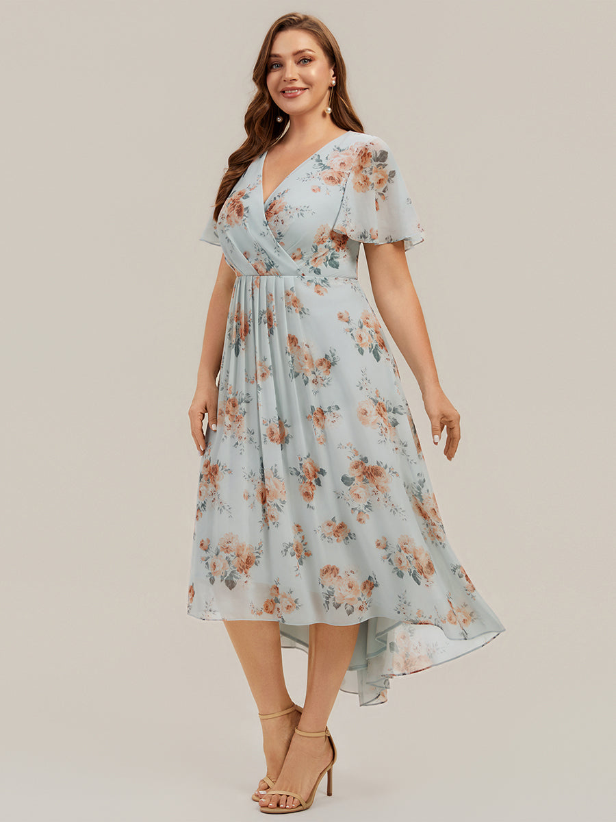 Color=Amber Bloom | Fast Delivery Short Sleeve Ruffle V-Neck Polka Dot A-Line High-Low Wedding Guest Dresses-Amber Bloom 9