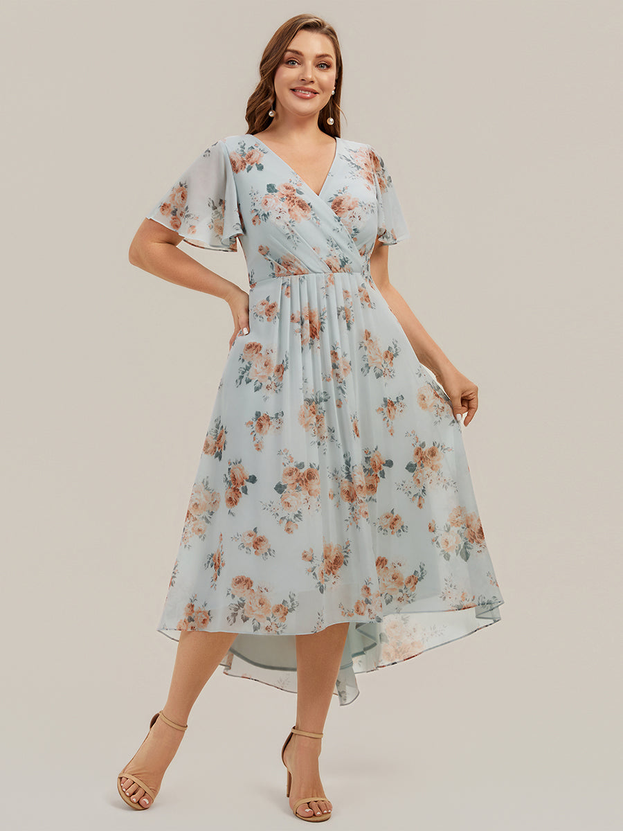 Color=Amber Bloom | Fast Delivery Short Sleeve Ruffle V-Neck Polka Dot A-Line High-Low Wedding Guest Dresses-Amber Bloom 10