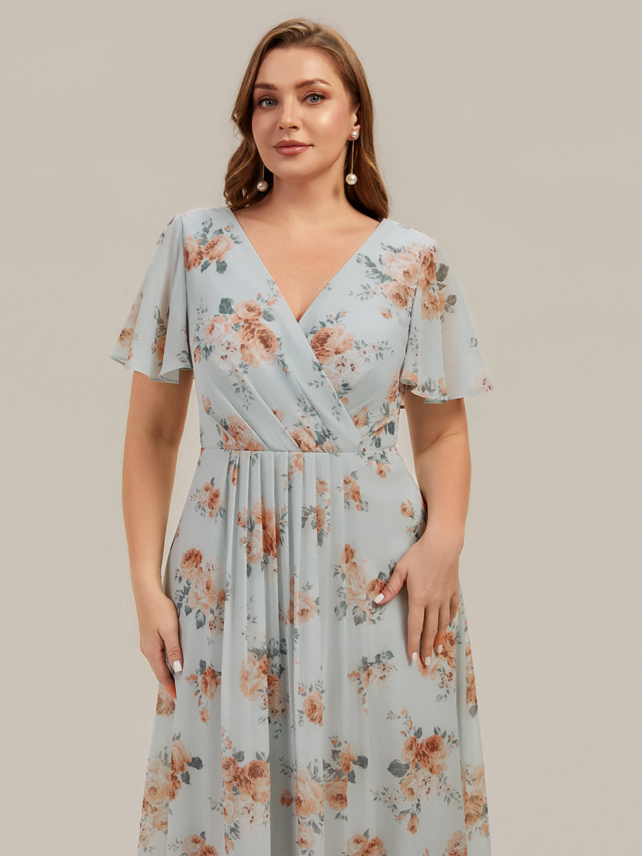 Color=Amber Bloom | Fast Delivery Short Sleeve Ruffle V-Neck Polka Dot A-Line High-Low Wedding Guest Dresses-Amber Bloom 8