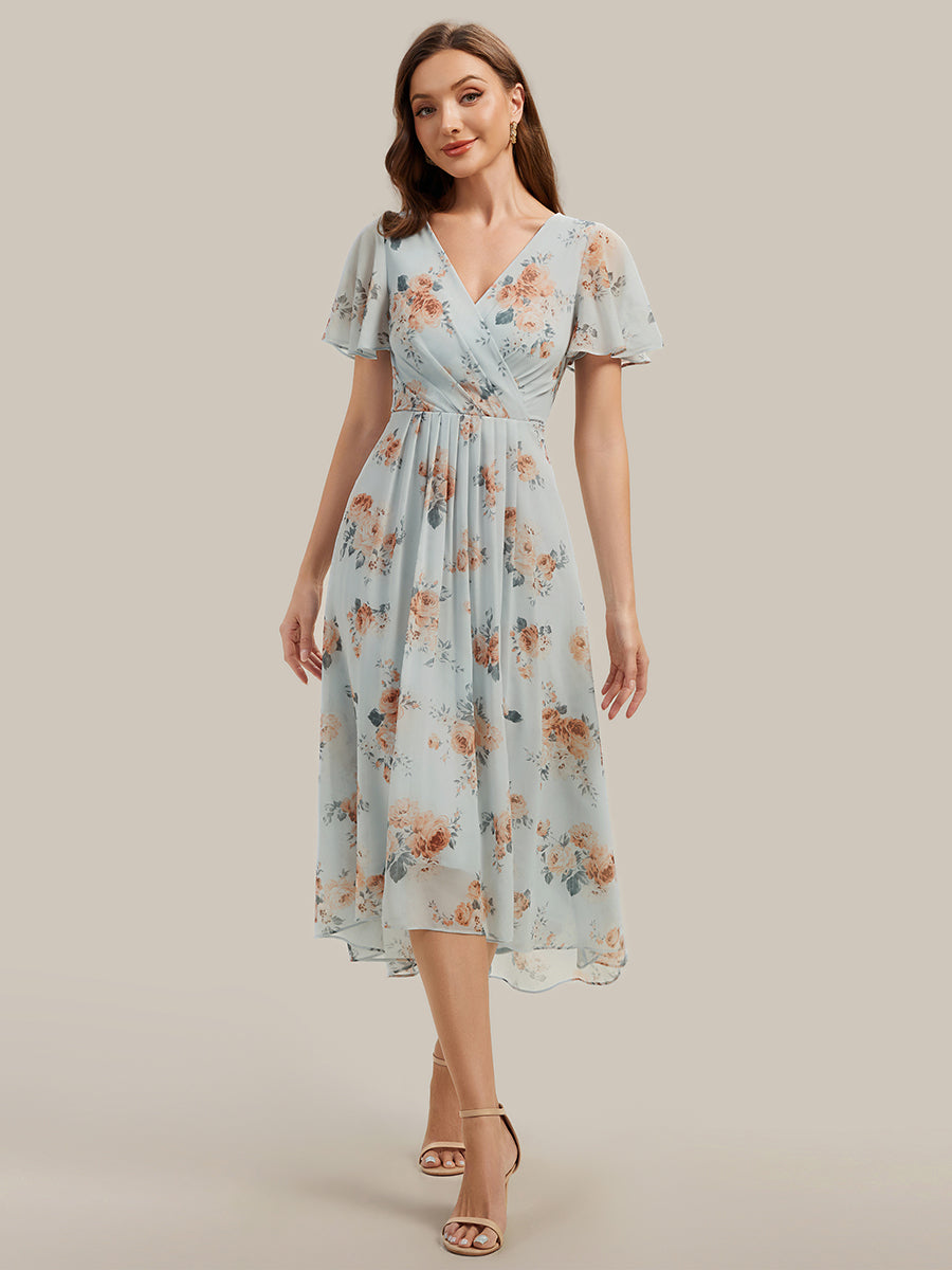 Color=Amber Bloom | Fast Delivery Short Sleeve Ruffle V-Neck Polka Dot A-Line High-Low Wedding Guest Dresses-Amber Bloom 1