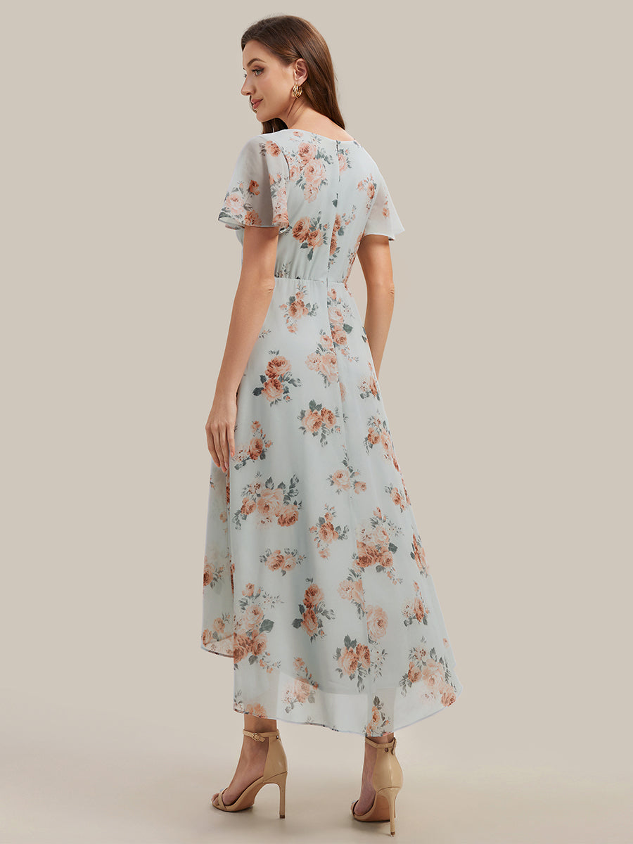 Color=Amber Bloom | Fast Delivery Short Sleeve Ruffle V-Neck Polka Dot A-Line High-Low Wedding Guest Dresses-Amber Bloom 2