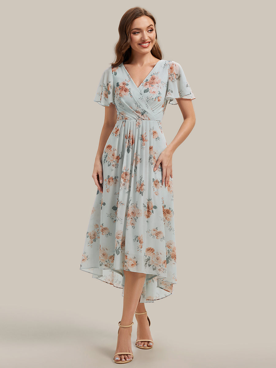 Color=Amber Bloom | Fast Delivery Short Sleeve Ruffle V-Neck Polka Dot A-Line High-Low Wedding Guest Dresses-Amber Bloom 4