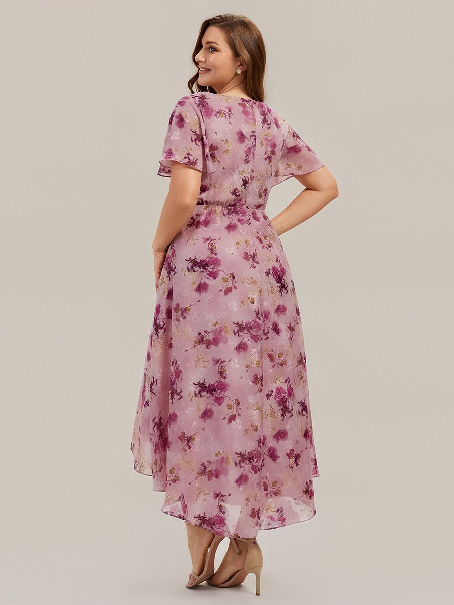 Color=Light Purple Print | Fast Delivery Short Sleeve Ruffle V-Neck Polka Dot A-Line High-Low Wedding Guest Dresses-Light Purple Print 27
