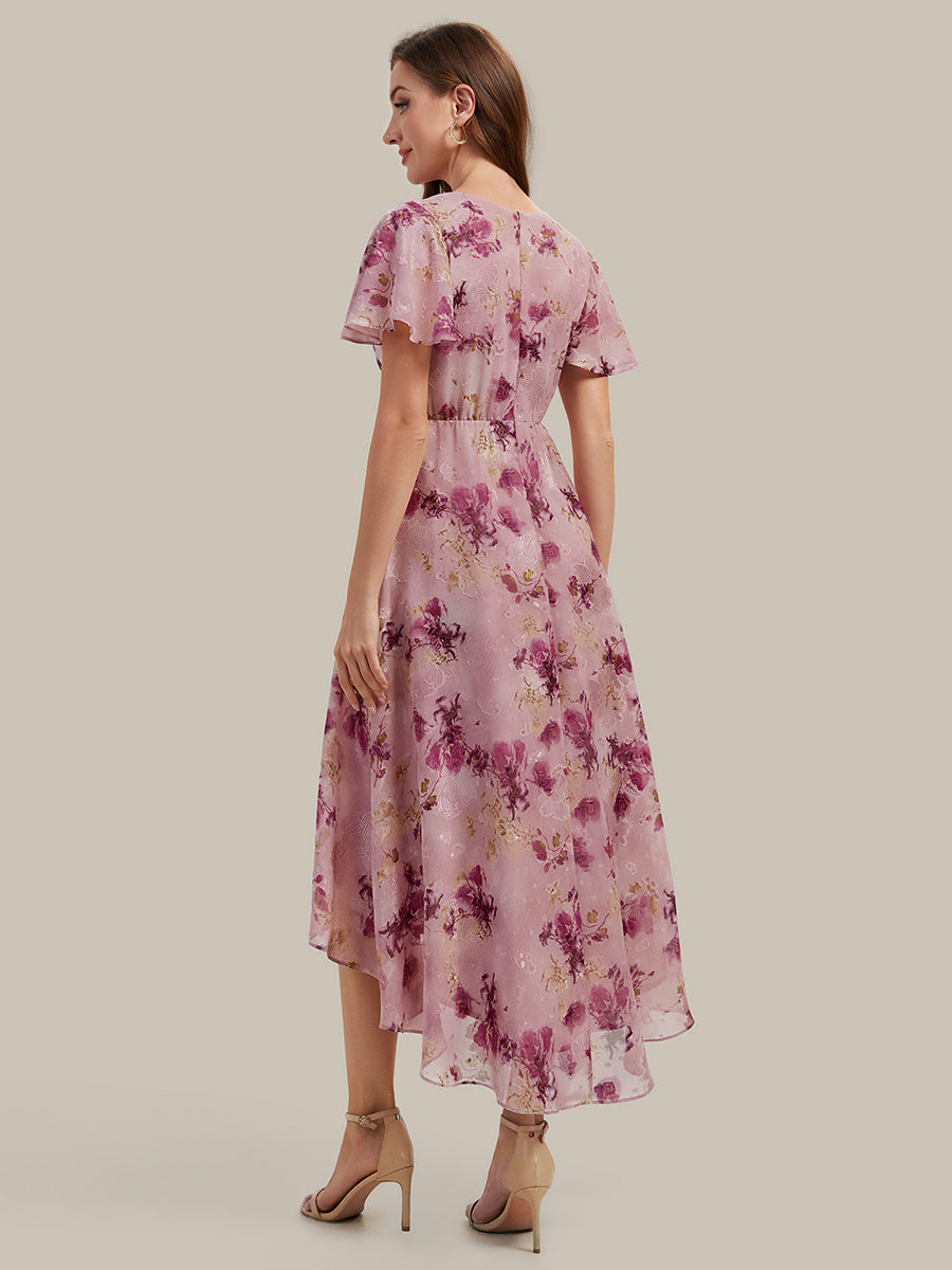 Color=Light Purple Print | Fast Delivery Short Sleeve Ruffle V-Neck Polka Dot A-Line High-Low Wedding Guest Dresses-Light Purple Print 22